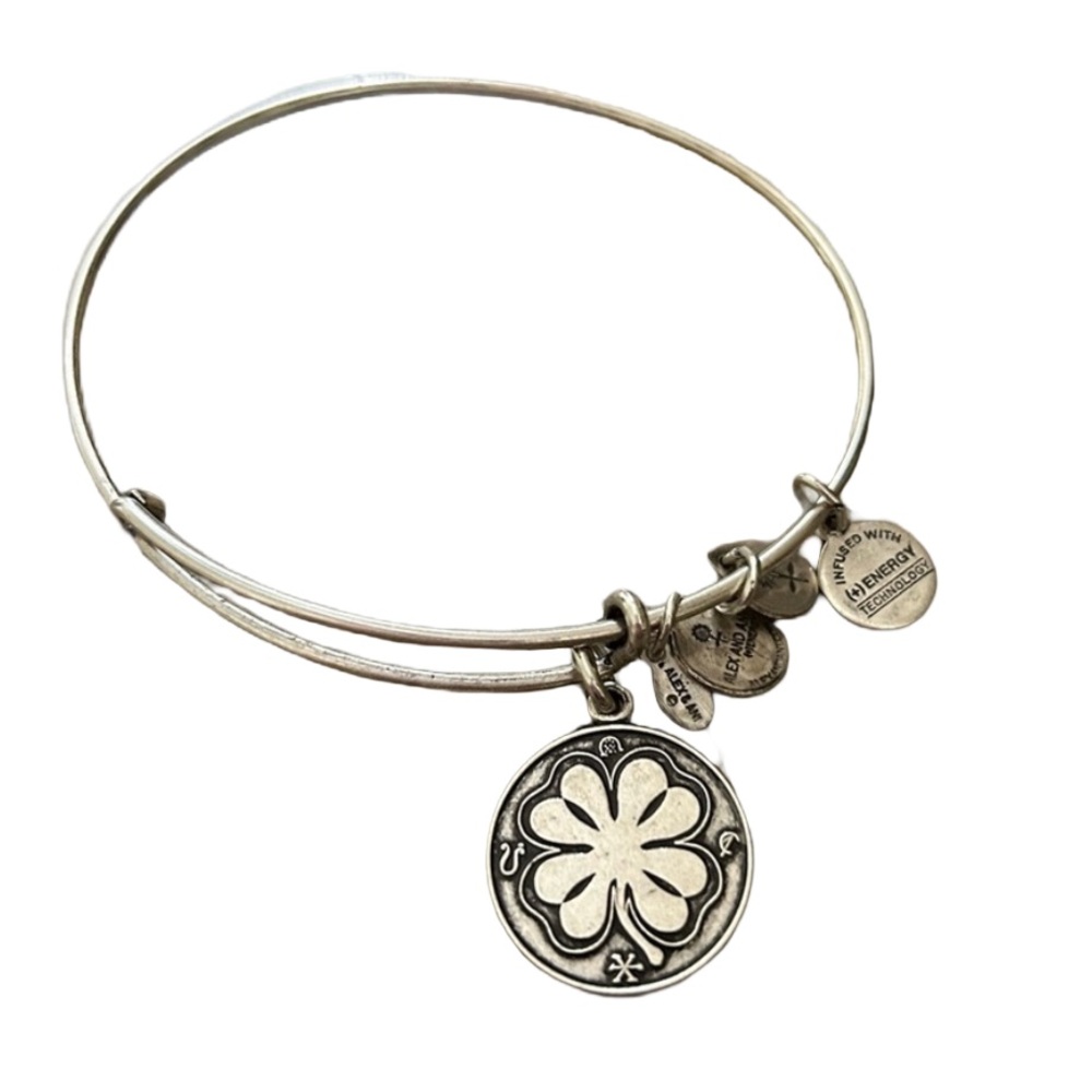 Alex and Ani silver tone Shamrock bangle bracelet with charm 2014 Lucky Clover